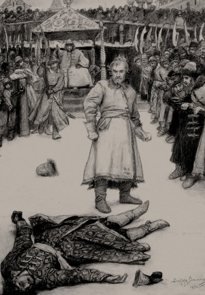 Ilustração do poema The Song of the Merchant Kalashnikov de M. Lermontov, 1891. de Viktor Mikhaylovich Vasnetsov