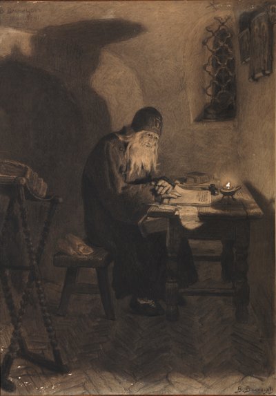 Pimen. Ilustração para o Drama Boris Godunov de A. Pushkin de Viktor Mikhaylovich Vasnetsov