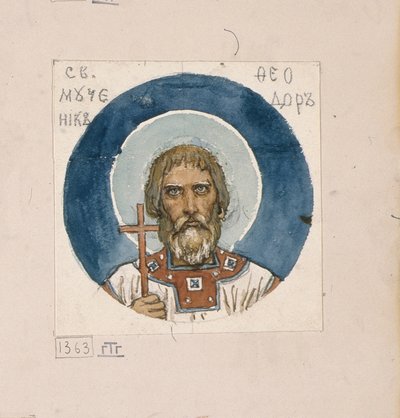 São Teodoro, o Estudo Varangiano para afrescos na Catedral de São Vladimirs de Kiev, 1884-1889 de Viktor Mikhaylovich Vasnetsov
