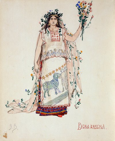 Beleza de primavera. Figurino da ópera Snow Maiden de N. Rimsky-Korsakov, 1885 de Viktor Mikhaylovich Vasnetsov