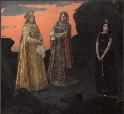 Três rainhas do reino subterrâneo, 1879. de Viktor Mikhaylovich Vasnetsov