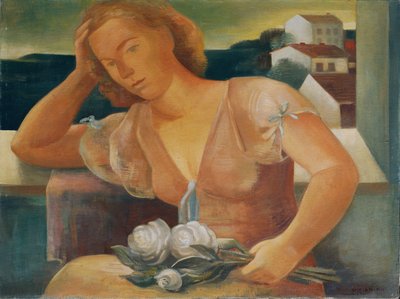A esposa do artista com flores de Viktor Planckh