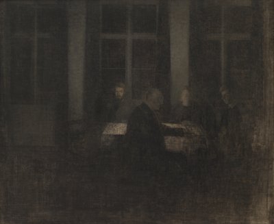 Noite na sala de estar de Vilhelm Hammershøi