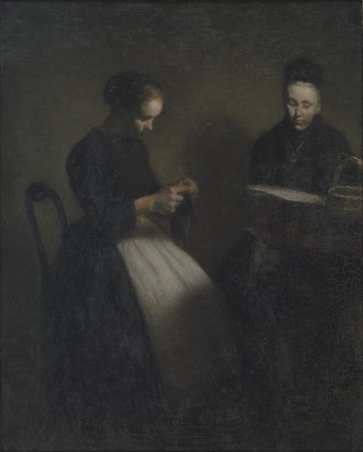Noite na Sala de Desenho. A mãe e esposa do artista de Vilhelm Hammershøi