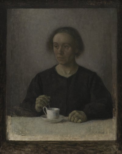 Ida Hammershøi, a esposa do artista, com uma xícara de chá de Vilhelm Hammershøi