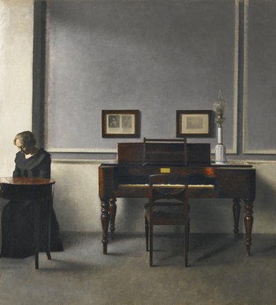 Ida em um Interior com Piano de Vilhelm Hammershøi