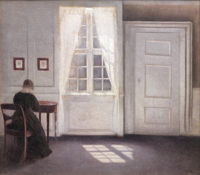 Interior em Strandgade, luz do sol no chão de Vilhelm Hammershøi