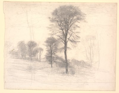 Paisagem com árvores espalhadas. "Ryet" em Farum Sø de Vilhelm Hammershøi
