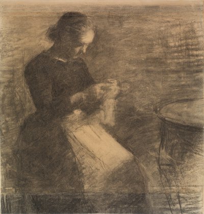 Retrato de Ida Hammershøi com bordado de Vilhelm Hammershøi
