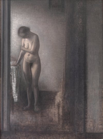 Nu feminino em pé de Vilhelm Hammershøi