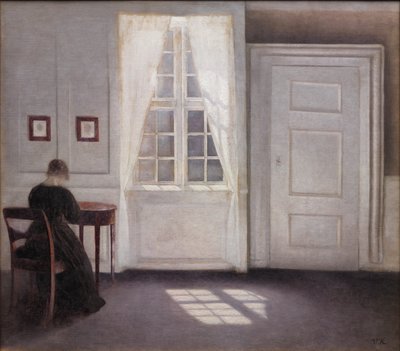 Interior em Strandgade, luz do sol no chão de Vilhelm Hammershøi