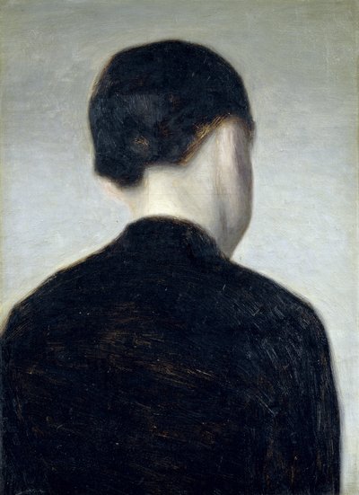 Figura sentada, vista de trás (Anna Hammershoi) 1884 (óleo sobre tela colocado a bordo) de Vilhelm Hammershoi