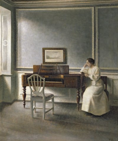 Mulher lendo por um piano, 1907 de Vilhelm Hammershoi