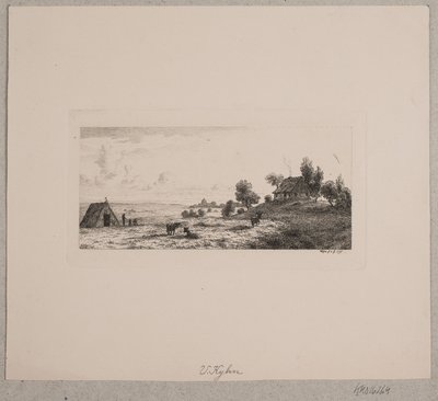 Paisagem com uma casa de fazenda e uma cabana de Vilhelm Kyhn