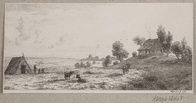Paisagem com uma casa de fazenda e uma cabana de Vilhelm Kyhn