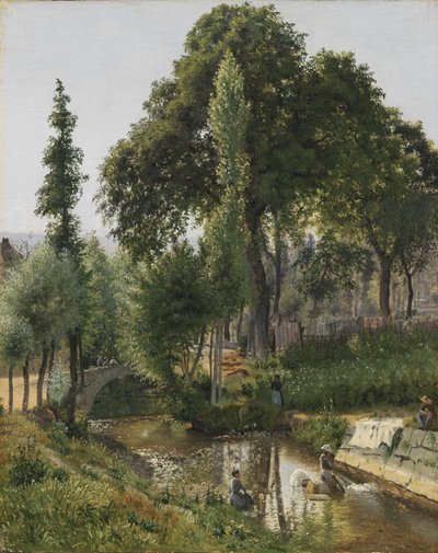 Paisagem de Savoia. Mulheres lavando roupas no rio de Vilhelm Kyhn