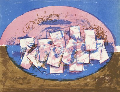 Elipse azul e rosa com quadrados em fundo marrom e azul de Vilhelm Lundstrøm