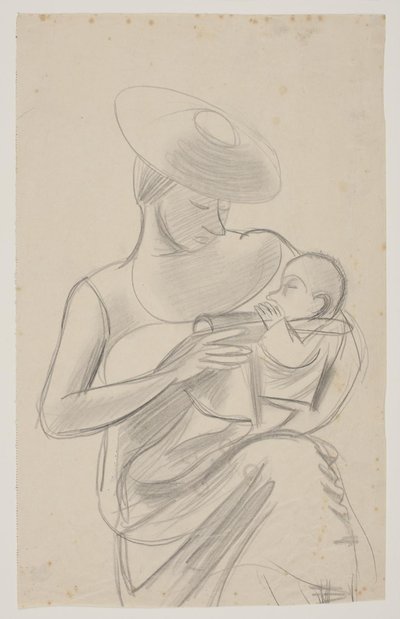 A esposa do artista com a filha recém-nascida Dorte de Vilhelm Lundstrøm