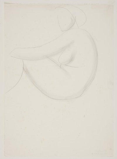 Modelo feminino sentado, visto de lado. Estúdio para mosaico na piscina Frederiksberg de Vilhelm Lundstrøm