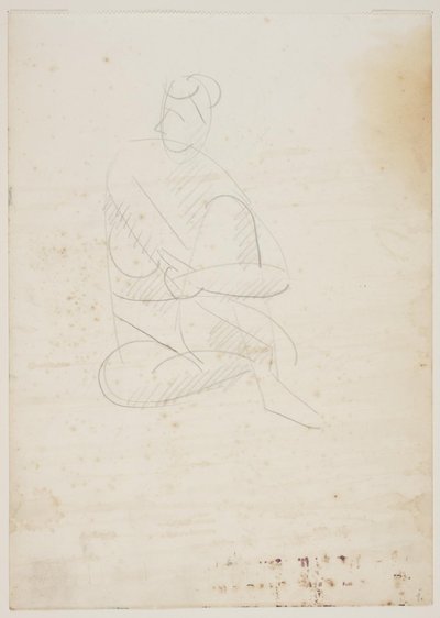 Mulher nua sentada, vista frontal, braços em volta do joelho levantado de Vilhelm Lundstrøm
