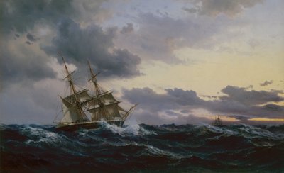 Navios à vela em um mar tempestuoso de Vilhelm Melbye