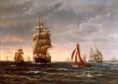 Navios em um mar em movimento de Vilhelm Melbye