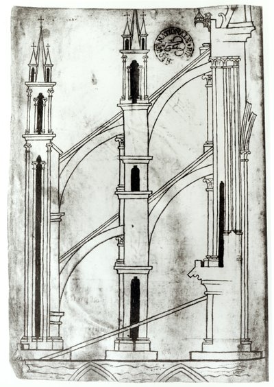 Senhora Pe. 19093 f.32v Seção da parede e arco das capelas absidiais da Catedral de Reims (cópia fac-símile) de Villard de Honnecourt