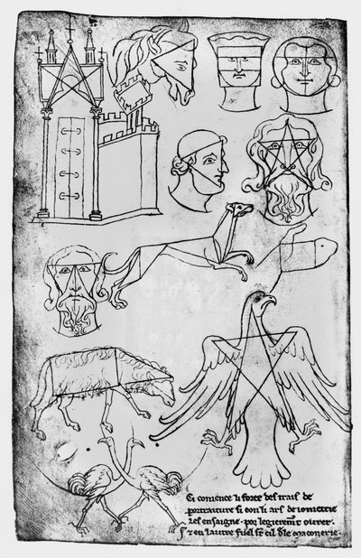 Sra. Fr 19093 fol.18v Vários desenhos (cópia fac-símile) de Villard de Honnecourt