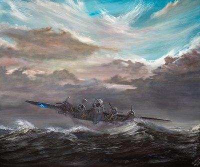B17F "Dry Run 2" aterragem no mar do Norte, 2023 (óleo sobre tela) de Vincent Alexander Booth