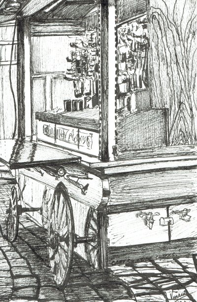 Carrinho fora do Cheers Bar Boston USA, 2003, (Tinta no papel) de Vincent Alexander Booth