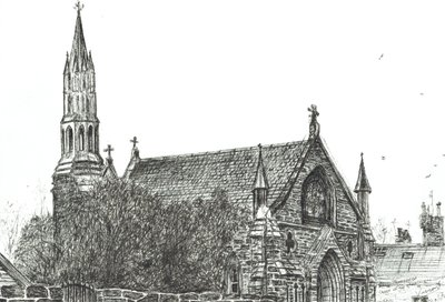 Igreja em Stonehaven, Escócia, 2007, (tinta sobre papel) de Vincent Alexander Booth