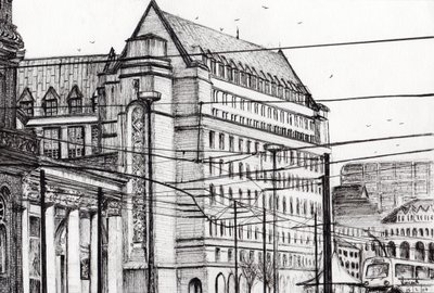Manchester Town Hall, 2007, (tinta no papel) de Vincent Alexander Booth