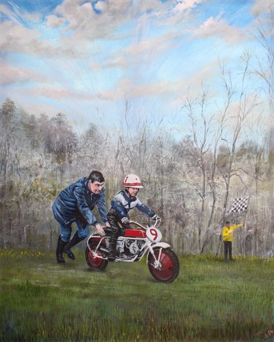 Homem de motocicleta, 2024 (óleo sobre tela) de Vincent Alexander Booth