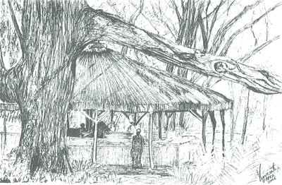 Bar ao ar livre, lago Naivasha, 2006; (tinta sobre papel) de Vincent Alexander Booth