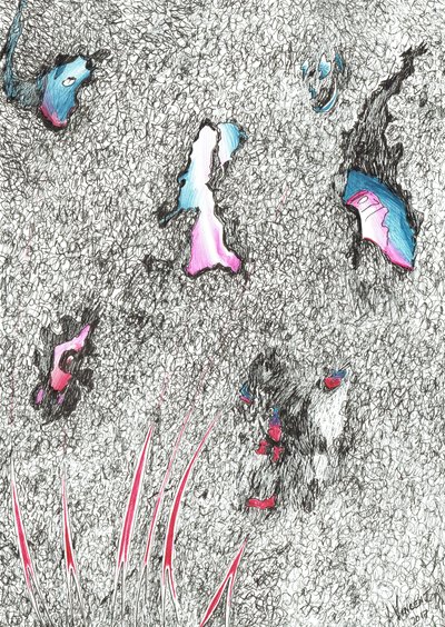 Paleheads, 2017, (tinta no papel) de Vincent Alexander Booth