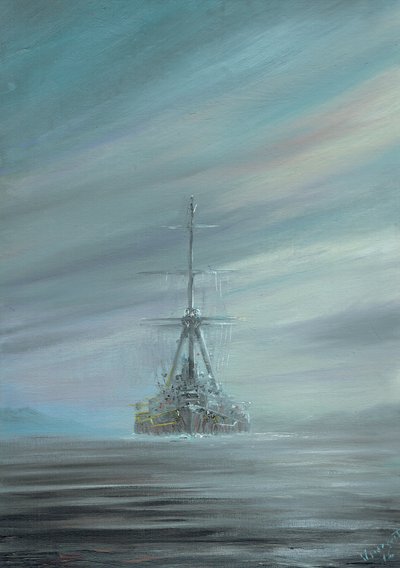SMS Derfflinger Scapa Flow 1919, 2016, (tinta a óleo sobre tela) de Vincent Alexander Booth