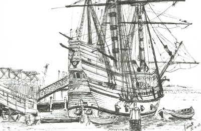 O Mayflower, Plymouth, Massachusetts. 2003, (tinta no papel) de Vincent Alexander Booth