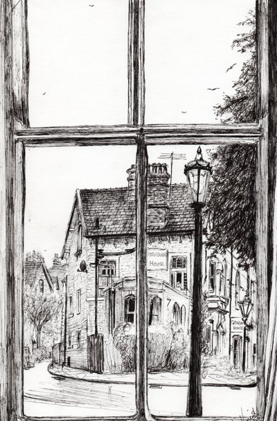 Vista do Old Hall Hotel Buxton, 2009, (tinta no papel) de Vincent Alexander Booth