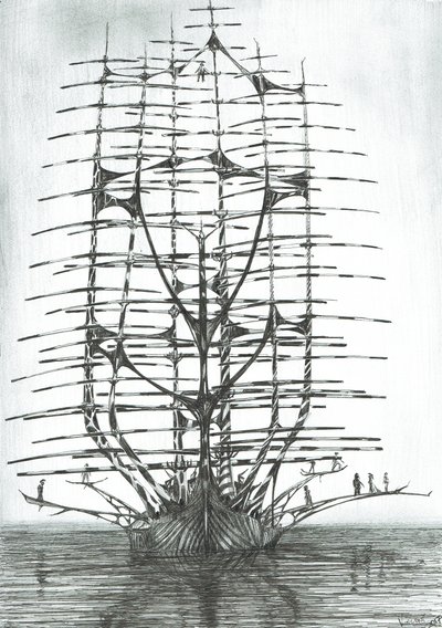 Criadores de tempestades Mar do Japão, 2017, (tinta no papel) de Vincent Alexander Booth
