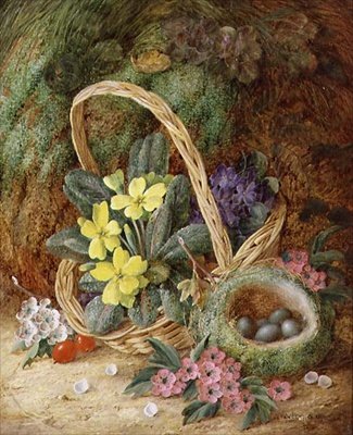 Natureza Morta com Primroses e um Ninho de Pássaro (óleo sobre tela) de Vincent Clare