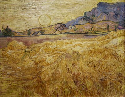 Campo de trigo com ceifeira e sol, 1889. de Vincent van Gogh