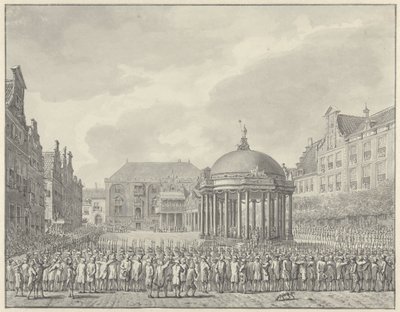 Empossado dos Regulamentos do Governo no Grote Markt em Haarlem, 5 de setembro de 1787 de Vincent Jansz. van der Vinne (signed by artist)