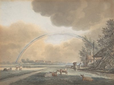 Paisagem com arco-íris sobre uma quinta e aldeia distante, s.d.. de Vincent Jansz. van der Vinne