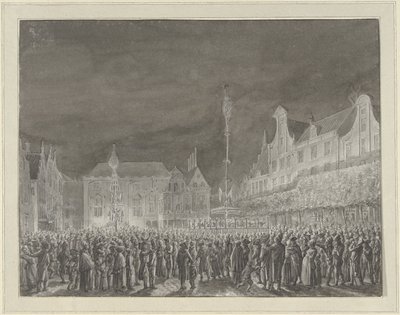 Celebração da Proclamação da Aliança com a França na Grote Markt em Haarlem, 1795 de Vincent Jansz. van der Vinne