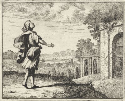 Homem em uma paisagem olhando para o céu de Vincent Laurensz. van der Vinne (II)