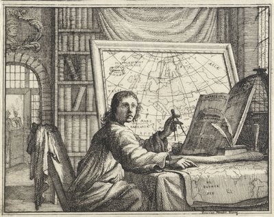 Homem com bússola em mapas de Vincent Laurensz. van der Vinne (II)