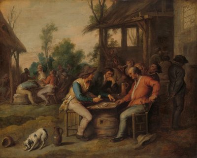 Dois homens jogando cartas do lado de fora de um Country Inn de Vincent Malò (II) (attributed to)