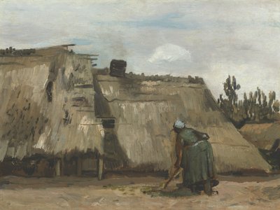 Uma camponesa a cavar em frente da sua casa de campo de Vincent van Gogh