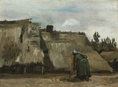 Uma camponesa a cavar em frente à sua casa de campo, c. 1885. de Vincent van Gogh