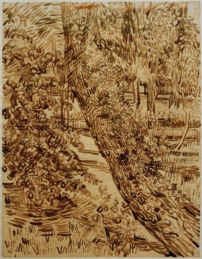 Árvore com hera no jardim do sanatório de Vincent van Gogh